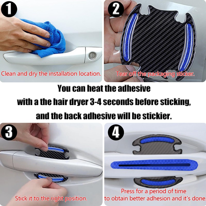 GTZTYZ 8Pcs Car Door Handle Protector Reflective Sticker,3D Carbon Fiber