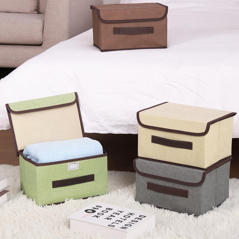 4 Pack Foldable Storage Boxes with Lids, Fabric Fabric Storage