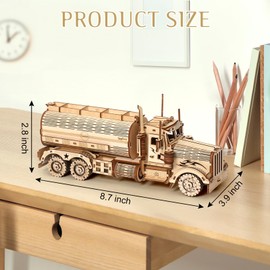 Foyucool 3D Wooden Puzzles for Adults, DIY Puzzle Model Kits for Adults, 307 Pieces Wooden Models for Adults to Build, Home Décor Perfect Birthday, Small Tanker Truck