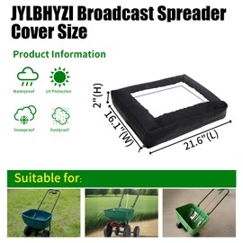 JYLBHYZI Broadcast Spreader Cover with Durable PVC Clear Window,420D Waterproof Fertilizer Spereader Cover fit Scotts Mini Spreaders for Lawns and Most Brands Lawn Spreader(Black,21.65X16.1 Inches)