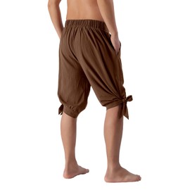 MO GOOD Mens Pirate Renaissance Shorts Viking Costume, Medieval Lace-up Retro Pants Cotton Cosplay for Renfaire(Brown,S)
