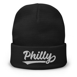 Vintage Philly Sports Script Retro Philadelphia Winter Beanie Hat Cap Black