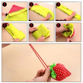 Strawbbery Shape Folding Shopping Bags 2PCS Foldable Shopping Tote Bag Fits in Pocket Quick-Drying Heavy Duty Washable Tote Bags Ladies for Grocery Shopping in the Supermarket （Random Color）