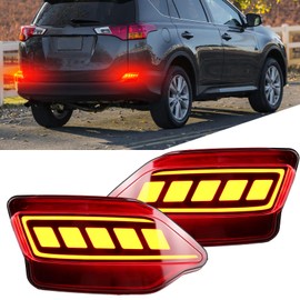 PGTOPONE Upgrade LED Rear Bumper Reflectors Light Fog Brake Tail Lamps Compatible with Toyota RAV4 2013 2014 2015 Replace OEM Stock Reflector Sequential Turn Signal Light (Red)