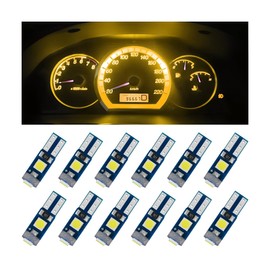 Osilly 12PCS 12V Car T5 LED Bulbs, 6000K Auto Interior Bulb Error Free, Vehicle Dashboard Dash Instrument Panel Gauge Cluster Indicator Lights Lamp, Universal for T5 74 37 882 17 18 (Yellow)