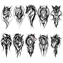 10 Sheets Large Wolf Totem Temporary Tattoos for Men Women Sleeve Fake Tattoo Black Realistic Chest Body Art Tattoo Stickers