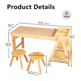 DJAR Kids Wooden Activity Art Table and 2 Chairs Set, Paper Roll Storage