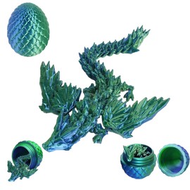 3d Printed Dragon in Egg, Gifts for Boys and Girls, Mystery Fidget Sphere, Surprise Toys Eggs Flexible Joints Home Office Decor Desk Toys Christmas, Easter, Birthdays(Laser Green)