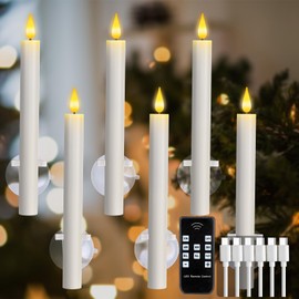 UniEasy 6Pcs Rechargeable Window Flameless Taper Candles with Remote Control and Suction Cups, White LED Flickering Battery Operated Candles with Timers for Home,Wedding,Christmas Decor (0.87" x9.2")