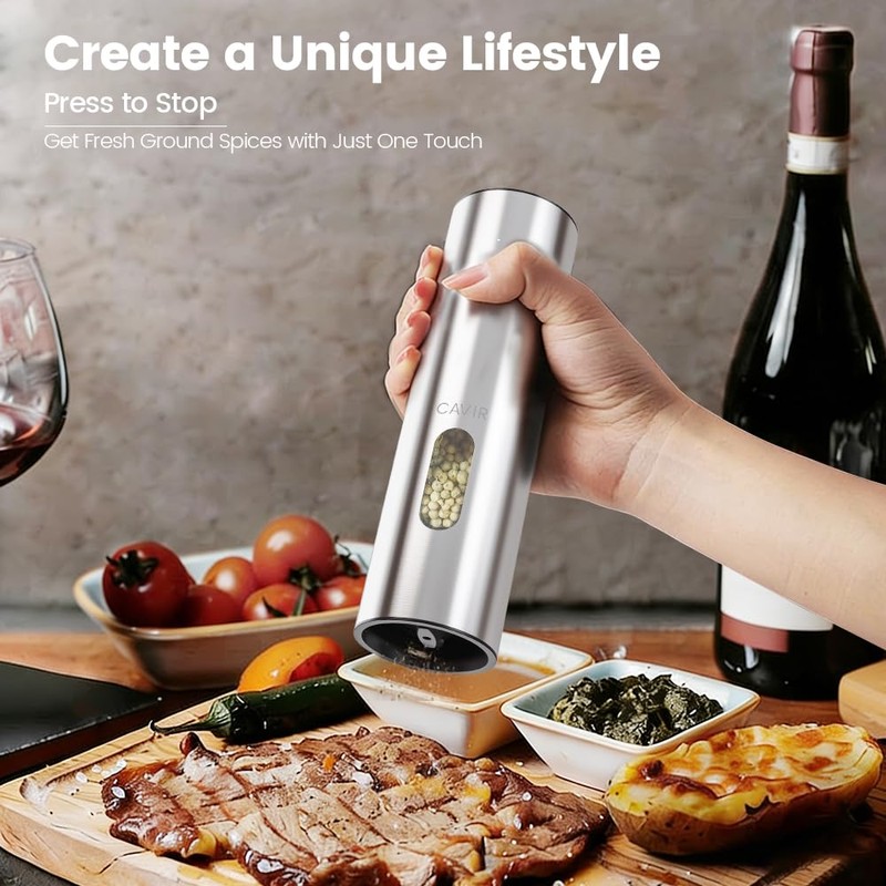 Cavir Electric Salt and Pepper Grinder Set with Charging Base,Upgraded