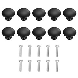 Amusingtao 10 Pcs Black Stainless Steel Round Drawer Knobs, Single Hole Installation, Modern Style for Cupboard, Cabinet, Drawer