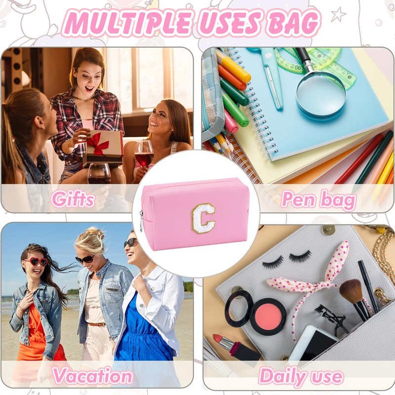 URSKYTOUS - Bolsa de maquillaje con inicial para mujer, bolsa