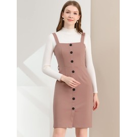 Allegra K Women's Button Front Bodycon Sleeveless Belt Staps Tank Dress Small Pink