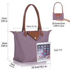 BOJLY Tote Bags for Women Stylish Waterproof Nylon Ladies Shoulder Bag Top Handle Handbag Folding Beach Travel Bag for Work,Shopping, School Pale Lavender Small