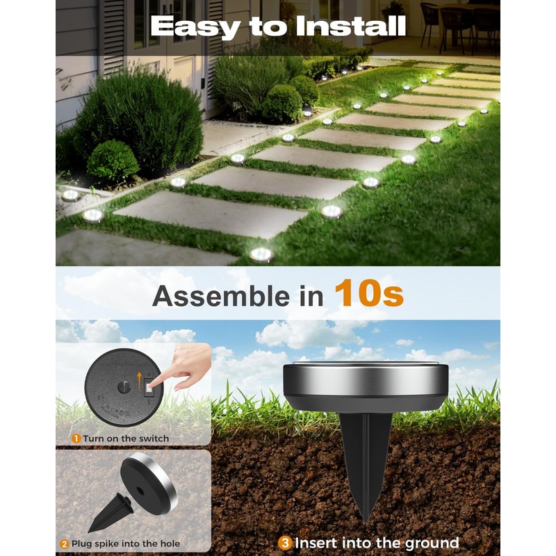 btfarm 10 Pack Solar Lights Outdoor, 8 LED Solar Ground