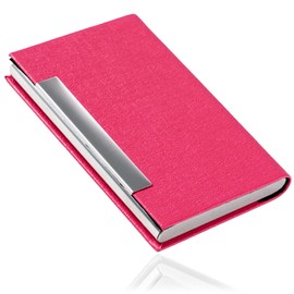 MALFY Business Card Holder, Card Case, Stainless Steel, Titanium Black, PU Leather, Magnetic Closure, Won't Break Business Cards, Holds 30 Cards, Thin, Business Card Case, Unisex, 11 Colors, rose red