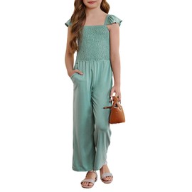 DOKOTOO KIDS Girls Jumpsuit Casual Wide Leg Ruffle Sleeveless One Piece Romper Green 8-9 Years