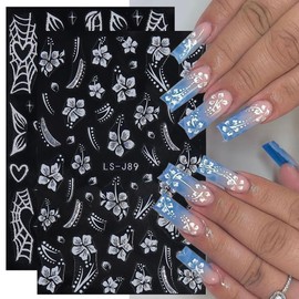 6 Sheets Glitter Butterfly Nail Art Stickers Pink White Flame Butterflies Love Heart Designs Nail Decals 3D Self-adhesive Luxury Nail Stickers Sparkle Reflective Slider Foil DIY Manicure Accessories