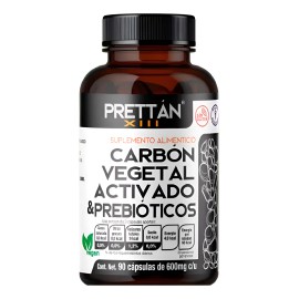 Carbon Vegetal Activado  Prebioticos 90 Caps 600mg Sin Sabor                                                                                          