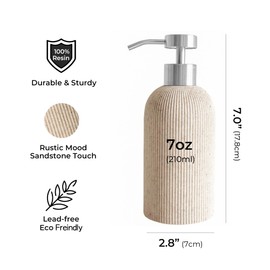 Lunestella Elegant Boho Beige Hand Soap Dispenser with Stainless Steel Pump, for Bathroom and Kitchen, Modern Farmhouse Style, Rust Proof, 7oz