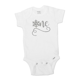Winter Onederland 1st Birthday Girl Outfit, Snowflake Onesie First Birthday, Silver Glitter Sparkly Let It Snow Bodysuit 510 (12 Month Short Sleeve Bodysuit)