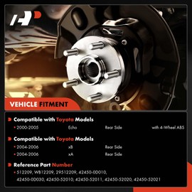 A-Premium 2 x Rear Wheel Bearing and Hub Assembly with ABS & 4-Lug Compatible with Scion XB 2004-2006, XA 2004-2006 & Toyota Echo 2000-2005, with 4-Wheel ABS