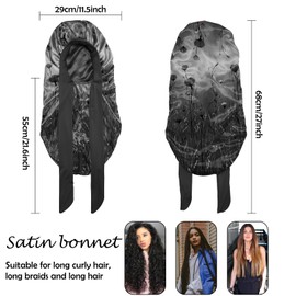 BHAHB Silk Feeling Long Satin Bonnet for Sleeping Adjustable Double Layer Elastic Reusable Long Hair Caps Cute Aesthetic for Women Girls-Flowers 2