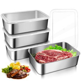 LWAIX Food Storage Boxes for Refrigerator, Stainless Steel Food Storage Box, Pack of 4, Food Storage Containers with Lid, Tins for Freezing, Airtight Food Storage Boxes, Stackable Metal Storage Boxes