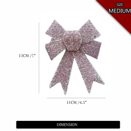 AKH® 5" x 4.5" Sparkling Christmas Glitter Tinsel Bows | Pack of 3 Xmas Bows | Tinsel Effect Christmas Bow Luxury Hanging Indoor Outdoor Christmas Tree Decoration Bows | Twist Tie On (Rose Gold)