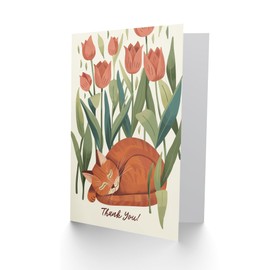 Artery8 Thank You Card Cat Lover Orange Tabby Sleeping Among Tulips For Her Gran Sister Niece Daughter Wife Woman Greeting Card
