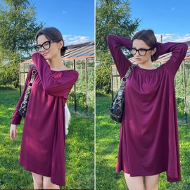 Deyeek Nursing Night Dress for Women Open Back Hospital Gowns for Women With Snaps Soft Adaptive Post Surgery Dress Wine Red