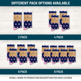 No Cold Feet Fun Colorful Novelty Socks for Men for Dress Casual Formal Groomsmen Wedding, Navy with Pink Polka Dots, Size M (8-13)