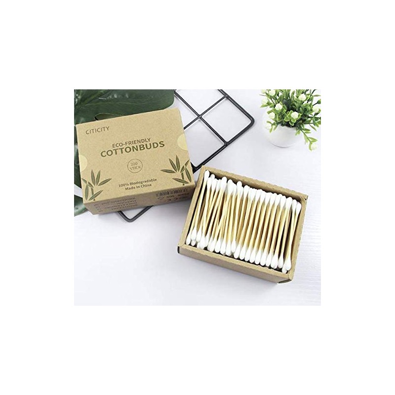 200 Hisopos de Bamboo con almohadillas de algodón 100% Biodegradables.