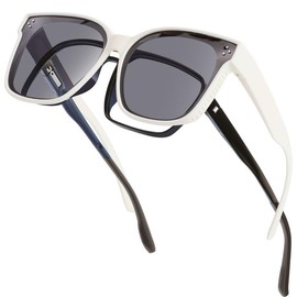 Polarised Sunglasses Fit Over Glasses for Men Women UV400 Protection Sun Shades for Summer Driving Fishing Beach (Off-white)