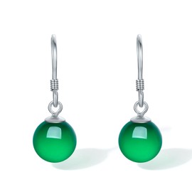 ZHOU LIU FU Sterling Silver Dangle Earrings Green Chalcedony Jade Drop Earrings Long for Women Mother Lady Anniversary Birthday, Sterling Silver, Green Chalcedony