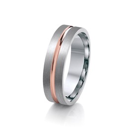 Theia Titanium with Rose Gold Colour Inlay Centre Groove Flat Court Shape 6mm Ring - Size S