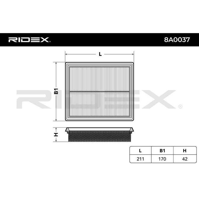 RIDEX 8A0037 Motor Air Filter Rectangular Filter Insert, Recirculation Filter