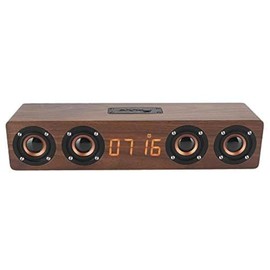 Eboxer Portable Stereo Wooden Soundbar, 20W Bluetooth Speaker, Rechargeable Bass Effect, with LED Digital Display, Alarm Clock and FM Radio, for Home Travel Party