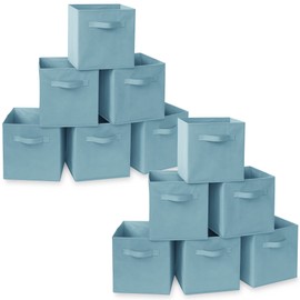 Casafield Set of 12 Collapsible Fabric Cube Storage Bins, Baby Blue - 11" Foldable Cloth Baskets for Shelves, Cubby Organizers & More