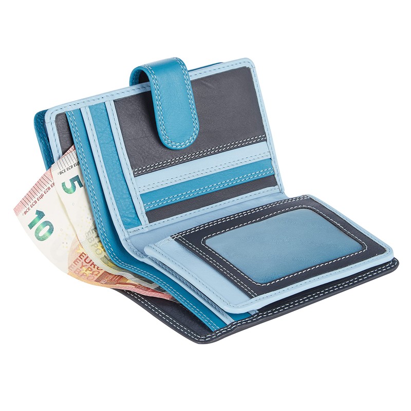 VISCONTI Twofold Leather Women's Purse Rainbow Multicoloured Purse(RB51) RFID, blue,