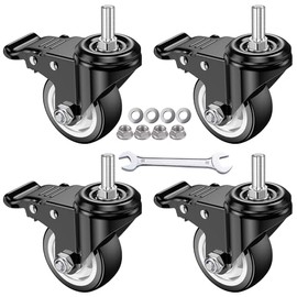DICASAL 3 Inch Metric Stem Casters, M12*30 Stem Diameter 12mm, Length 30mm Heavy Duty Locking Cster 360 Degree Swivel Stem Wheels with Double Brakes Quite PU Rim for Floor Pack of 4