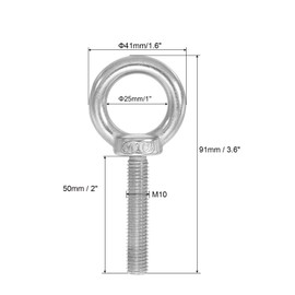 PATIKIL Lifting Shoulder Eye Bolts, M10x50 304 Stainless Steel Male Thread with Hex Screw Nut Gasket Flat Washer for Hanging Securing Chain Wire Rope, 2 Sets