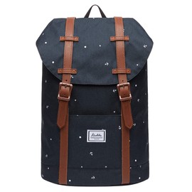 KAUKKO Rucksack, Women’s, Men’s Vintage Travel Backpack for 14-Inch Notebooks, Casual Daypack, School Bag, 43 cm Polyester, Black [ep6-5]