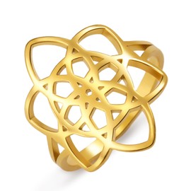 TEAMER Elegant Filigree Flower Ring Stainless Steel Bohemian Flower Of Life Ring Wedding Band Ring Exquisite Jewelry For Women, No Gemstone
