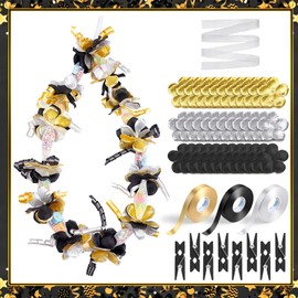 Unittype 6 Sets 2025 Graduation Candy Lei Making Kit DIY Lei Netting Tubing Include 5 ft Mesh Bag 3 Rolls of 98 ft Ribbon 216 Pcs Flower Pieces for Grad Party Supplies(Gold, Silver Gray, Black)