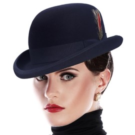 VECRY Wool Fedora Hats for Men Women Felt Church Bowler Derby Hat (Navy,M)