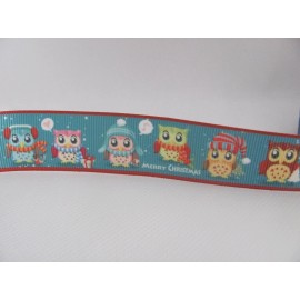 Christmas Owls 1 inch Grosgrain Ribbon Teal