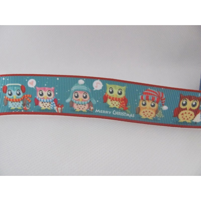 Christmas Owls 1 inch Grosgrain Ribbon Teal