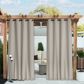 NICETOWN 2 Panels Fixed Outdoor Curtains for Patio Waterproof, Top & Bottom Grommet & Back Tab Windproof Drapes Thermal Insulated Blackout Outdoor Blinds for Porch/Gazebo, W52 x L84, Natural
