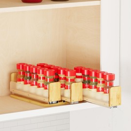 SpaceAid Bamboo Pull Out Spice Rack Organizer for Cabinet, Heavy Duty Slide Out Seasoning Kitchen Pantry Sliding Vertical Organization, 7.6" Wide, 3 Drawers(2" Wide), 1-Tier, Natural